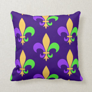 New Orleans Mardi Gras Purple Fleur de Lis Throw Pillow
