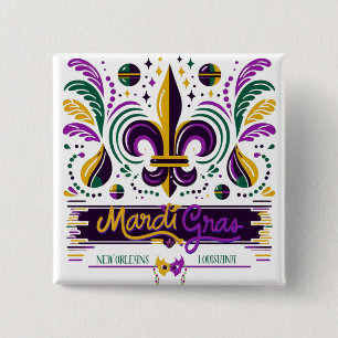 New Orleans Mardi Gras purple yellow green 2 Inch Square Button