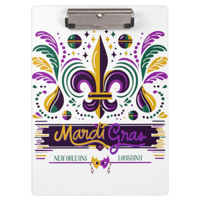 New Orleans Mardi Gras purple yellow green Clipboard (Front)
