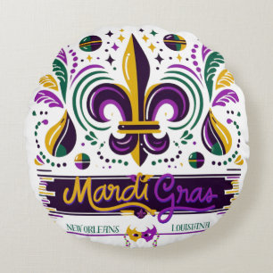 New Orleans Mardi Gras purple yellow green Round Pillow