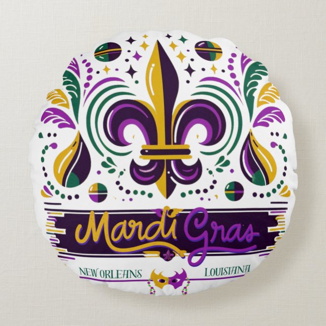 New Orleans Mardi Gras purple yellow green Round Pillow (Front)