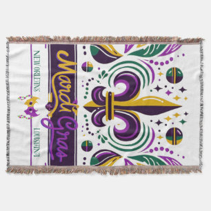 New Orleans Mardi Gras purple yellow green Throw Blanket