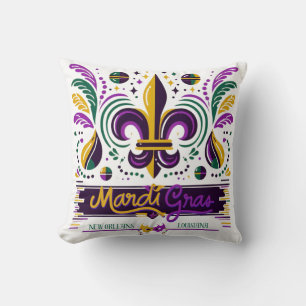 New Orleans Mardi Gras purple yellow green Throw Pillow