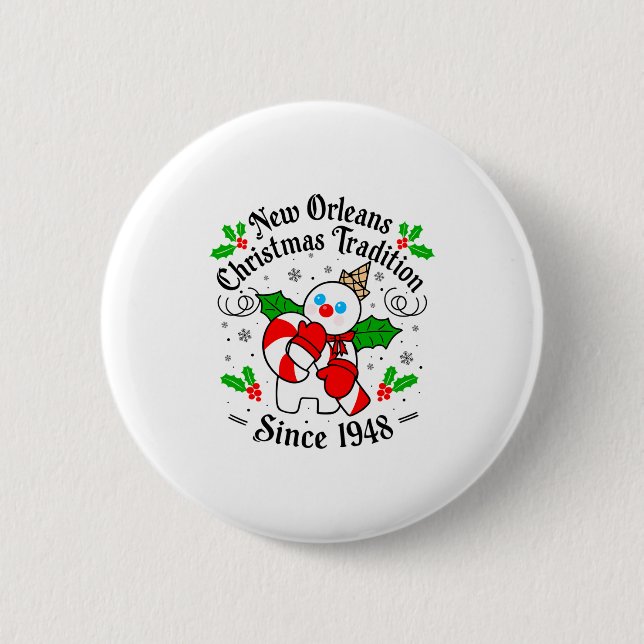 New Orleans Mr Bingle Christmas Tradition Snowman  2 Inch Round Button (Front)