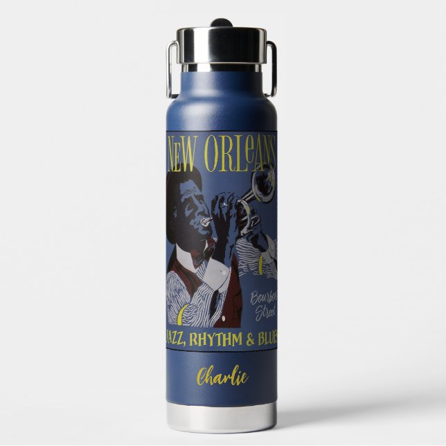 New Orleans Music custom name Water Bottle (Front)