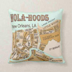 New Orleans Neighbourhoods Map, NOLA_HOODS Throw Pillow
