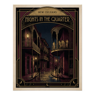 New Orleans Nights in the Quarter Art Deco Design Poster