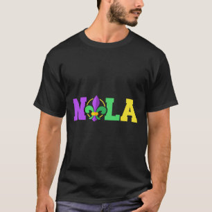 New Orleans Nola In Mardi Gras Colours And Fleur D T-Shirt