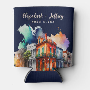 New Orleans Nola Louisiana - Watercolor Wedding Can Cooler