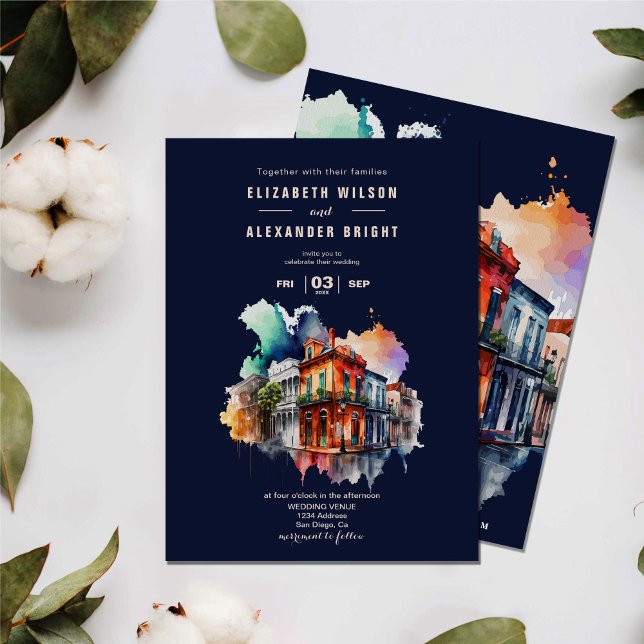  New Orleans Nola Louisiana - Watercolor Wedding Invitation (Creator Uploaded)