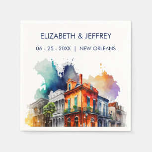 New Orleans Nola Louisiana - Watercolor  Wedding Napkin