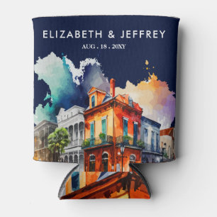 New Orleans Nola Louisiana Wedding Watercolor  Can Cooler