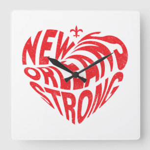 New Orleans Nola Strong Heart  Square Wall Clock