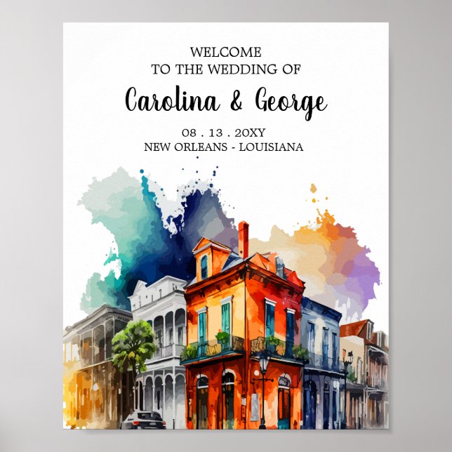 New Orleans Nola - Watercolor  Wedding Welcome Poster (Front)