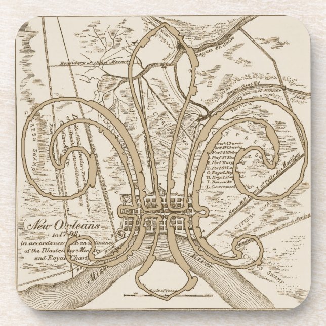 New Orleans Old Map Coasters (Front)