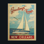 New Orleans Postcard Sailboat Vintage Louisiana<br><div class="desc">This Greetings From New Orleans Louisiana vintage travel nautical design features a boat sailing on the water with seagulls and a blue sky filled with gorgeous puffy white clouds.</div>