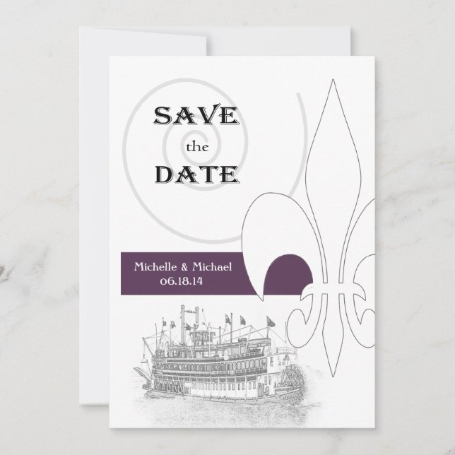 New Orleans Riverboat Fleur de Lis Save the Date (Front)