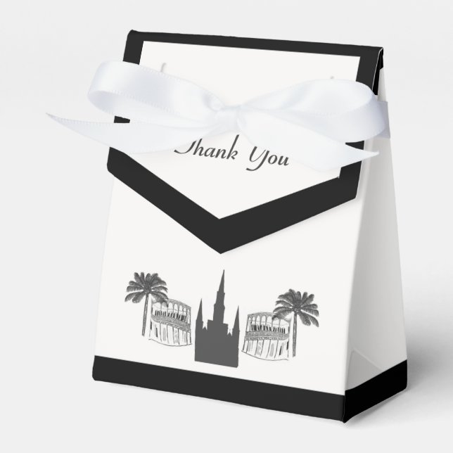New Orleans Scene Black White Favor Box (Front Side)