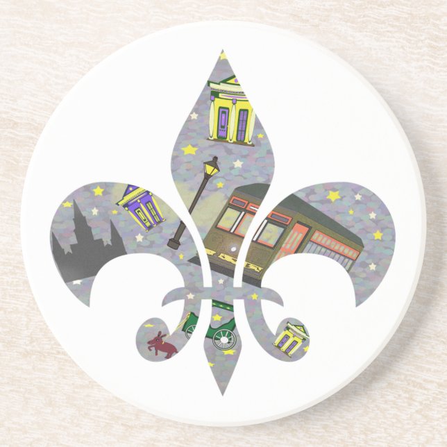 New Orleans Scene Fleur de Lis Coaster (Front)