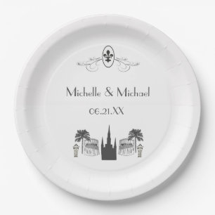 New Orleans Scene Fleur de Lis Paper Plate