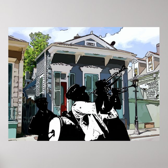 New Orleans Shotgun House and Brass Band Poster (Front)