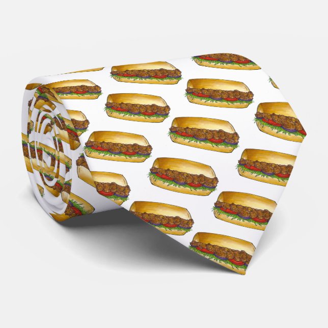 New Orleans Shrimp Po'Boy Poboy Sandwich Food Tie (Rolled)