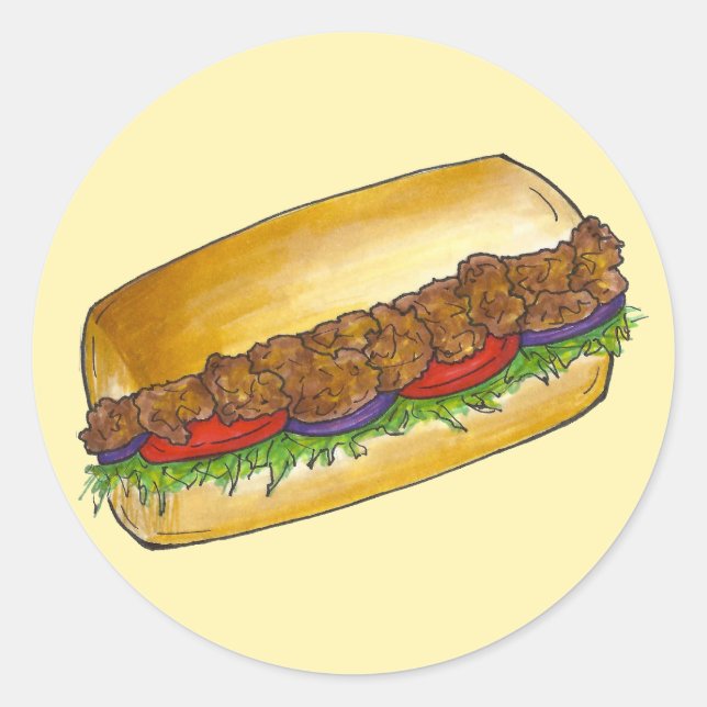 New Orleans Shrimp Po'Boy Sandwich Stickers (Front)