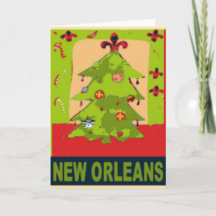 New Orleans Snowman Christmas Tree Holiday Card