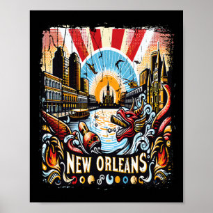 New Orleans Souvenir Mardi Gras Bourbon Street Lou Poster