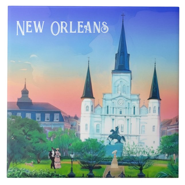 New Orleans St Louis Cathedral at Sunset colourful Tile (Front)