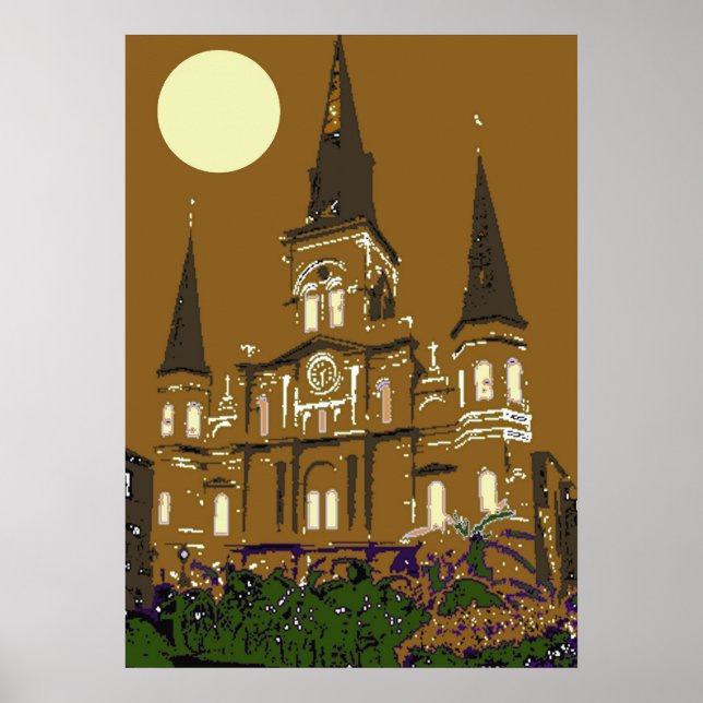 New Orleans St Louis Cathedral in Brown Poster (Front)