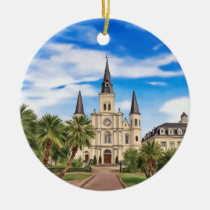 New Orleans St. Louis Cathedral Mardi Gras Ceramic Ornament