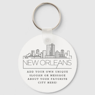 New Orleans Stylized Skyline   Custom Slogan Keychain