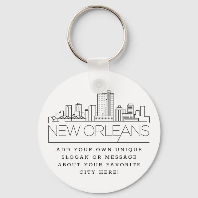 New Orleans Stylized Skyline | Custom Slogan Keychain (Front)