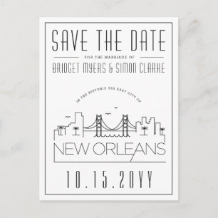 New Orleans   Stylized Skyline Save the Date Postcard