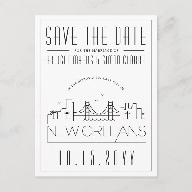 New Orleans | Stylized Skyline Save the Date Postcard (Front)