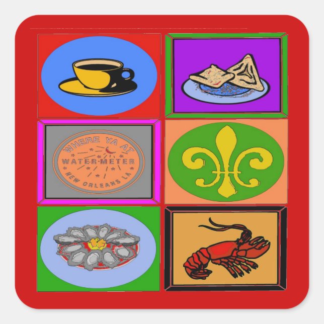 New Orleans Symbols French Quarter Square Sticker (Front)