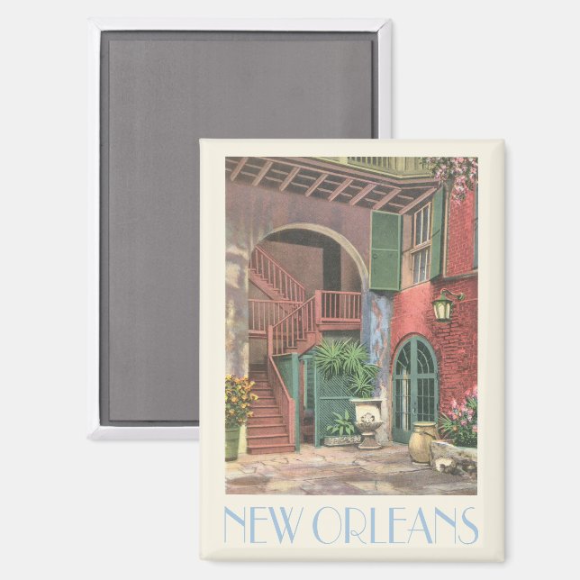 New Orleans vintage courtyard stairway scene Magnet (Front/Back)