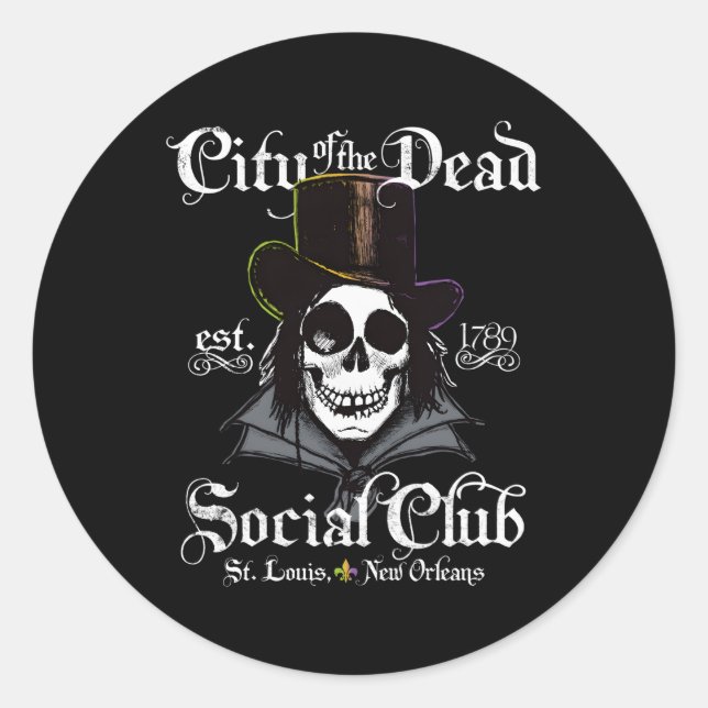 New Orleans Voodoo Doctor Goth Skull Halloween Classic Round Sticker (Front)