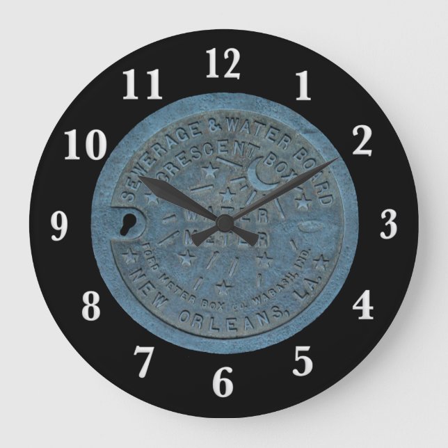 New Orleans Water Metre White Numbers Large Clock (Front)