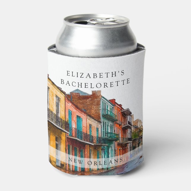 New Orleans Watercolor Bachelorette Weekend Can Cooler (Can Front)
