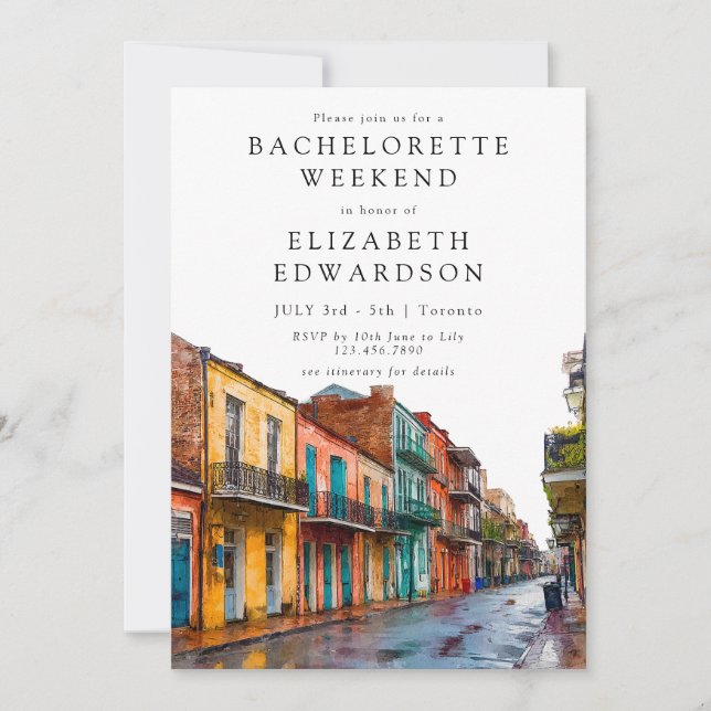 New Orleans Watercolor Bachelorette Weekend Invitation (Front)