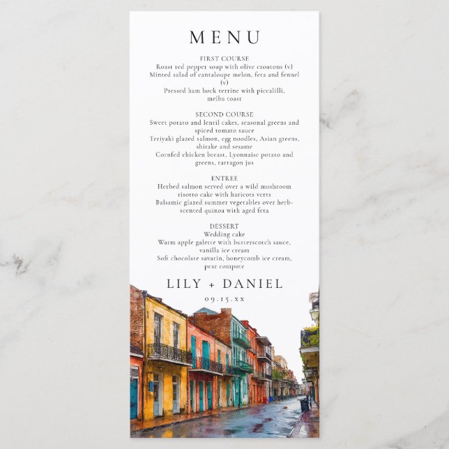 New Orleans Watercolor Destination Wedding Menu (Front)
