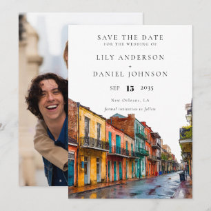 New Orleans Watercolor Photo Wedding Save The Date