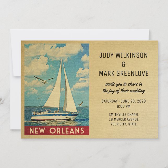 New Orleans Wedding Invitation Sailboat (Front)