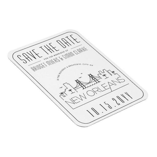 New Orleans Wedding Stylized Skyline Save the Date Magnet (Right Side)