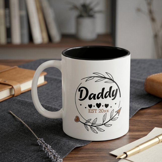 New Parents Daddy Personalized established year Two-Tone Coffee Mug (Creator Uploaded)