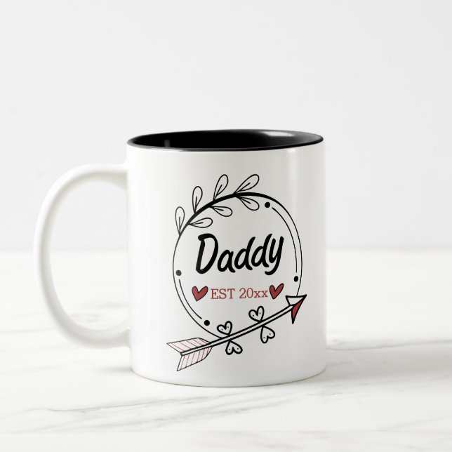 New Parents Daddy Personalized established year Two-Tone Coffee Mug (Left)