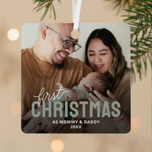New Parents First Christmas Photo Metal Ornament