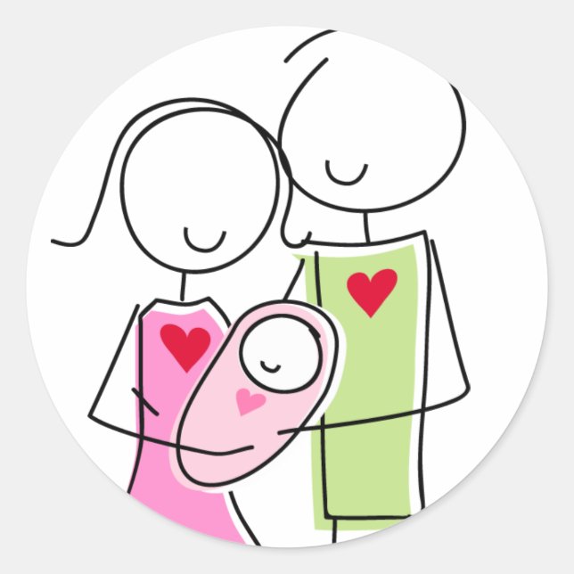 New Parents with Baby Girl - Round Stickers (Front)